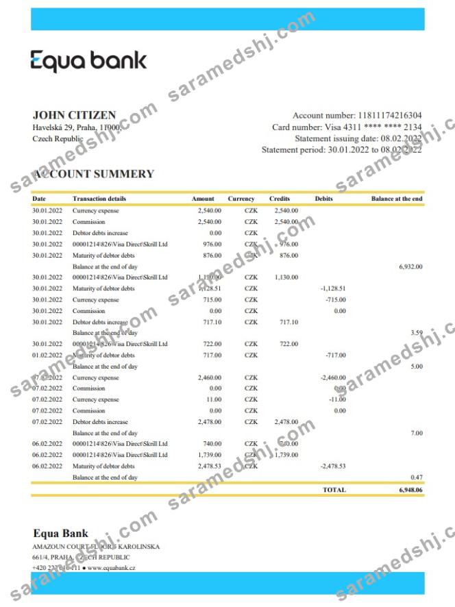 Czechia Equabank statement xls